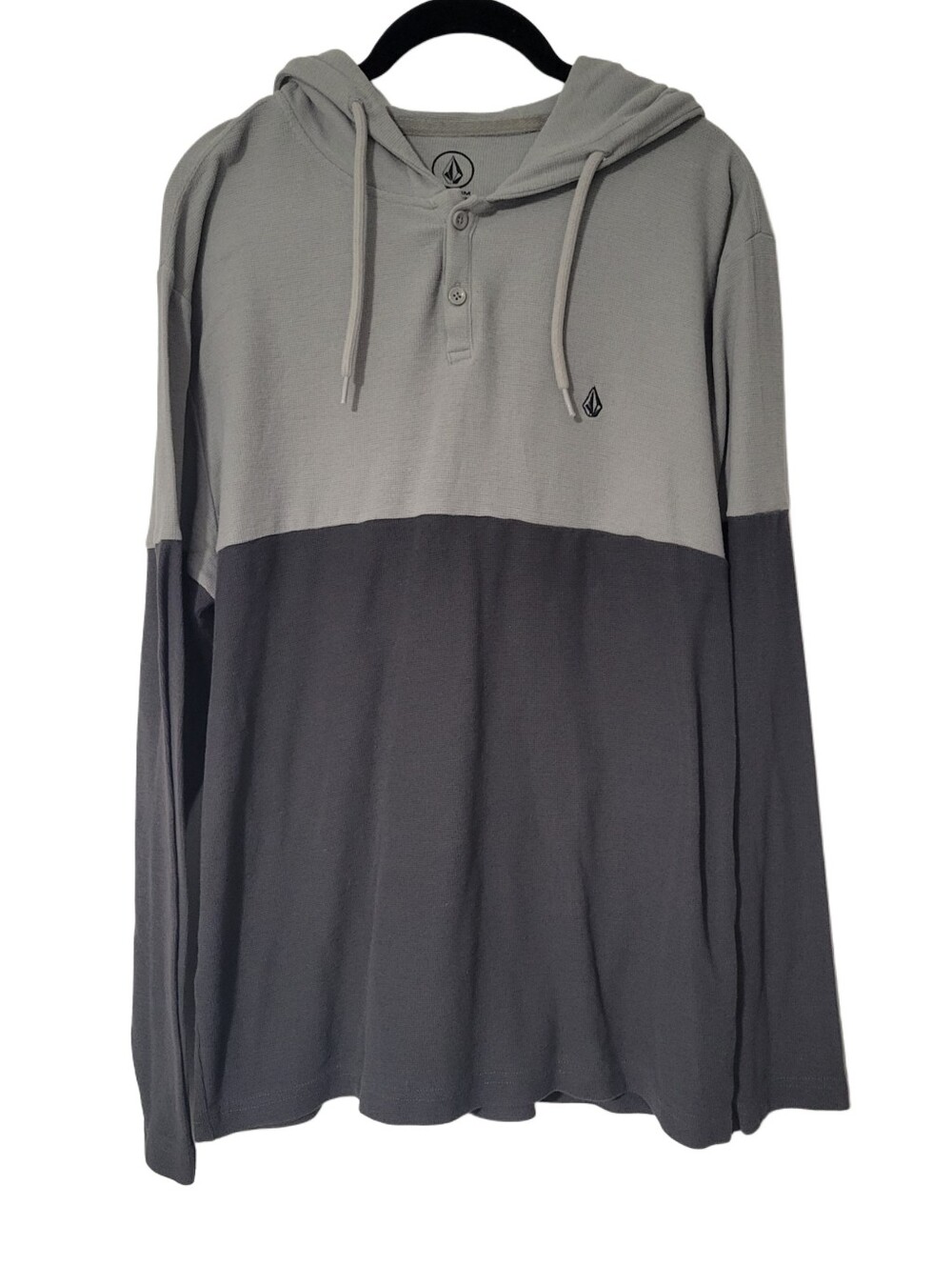 Volcom Two-Tone Hooded Henley Shirt - Light Gray / Charcoal